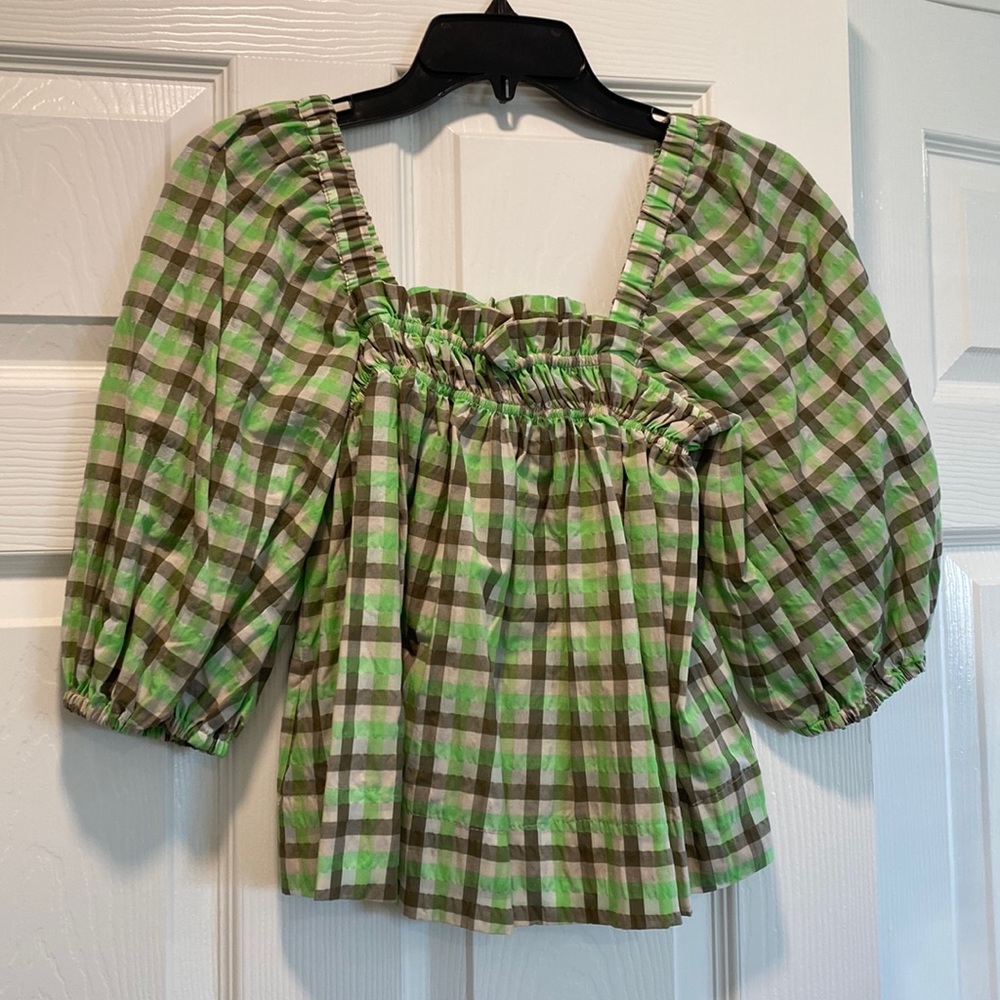 NWOT - Ganni Green gingham top - Size 2
